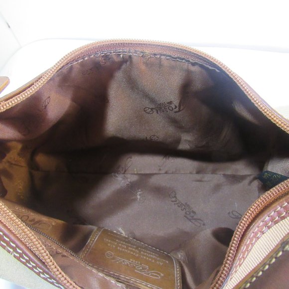 Fossil Minimalist Canvas Sholder Bag Double Handles Zipped Two Tone Brown Read - Picture 8 of 8